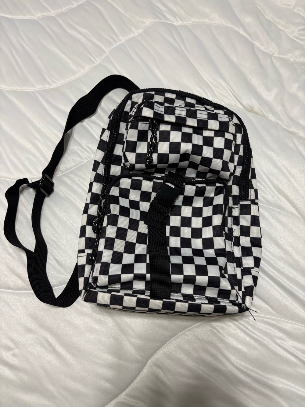 Checkerboard Crossbody Sling Bag - Black/White